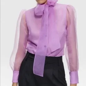 Zara | Tops | Zara Purple Lilac Lavender Organza Bow Blouse